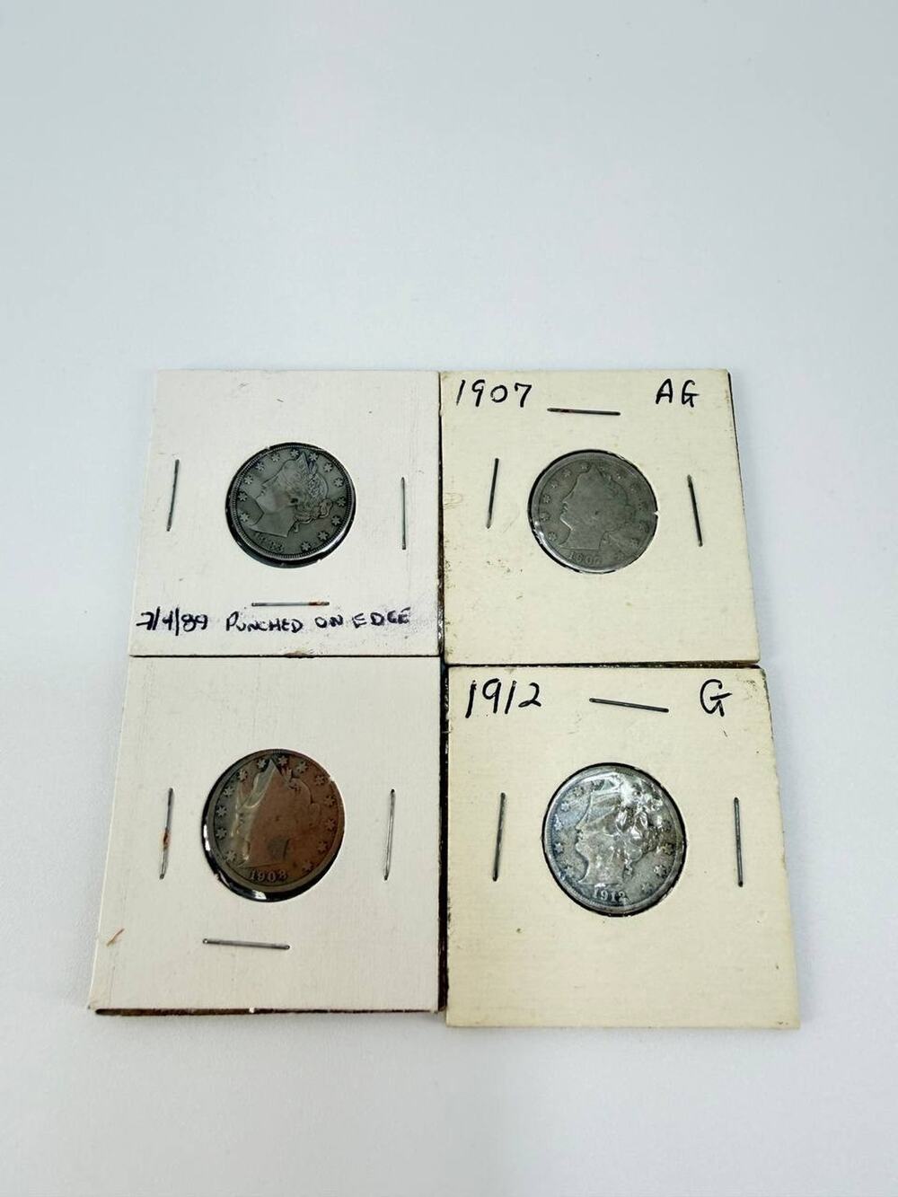Liberty Head V Nickel Lot 4 Coins 1883 No Cents 1903 1907 1912 US 5C Circulated